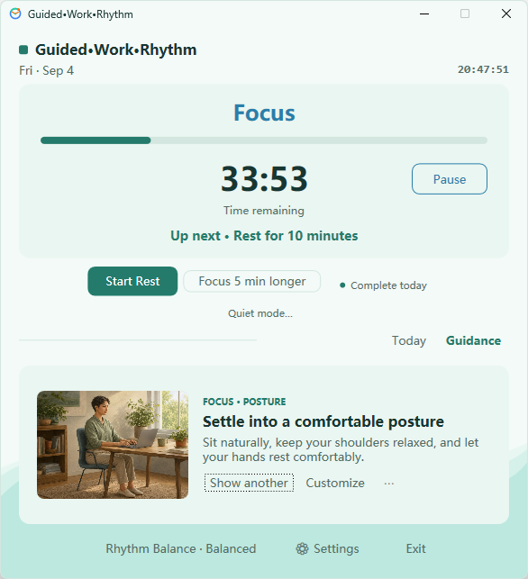 Focus Guidance in Guided WorkRhythm