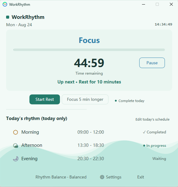Work•Rhythm Calm theme focus screen