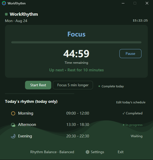 Work•Rhythm Forest theme focus screen
