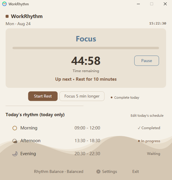 Work•Rhythm Sandstone theme focus screen